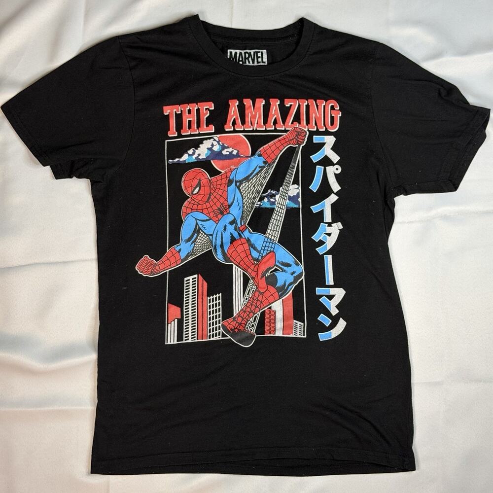 Marvel Spider-Man Japanese Kanij Graphic T-Shirt Mens M Black Amazing Spider Man